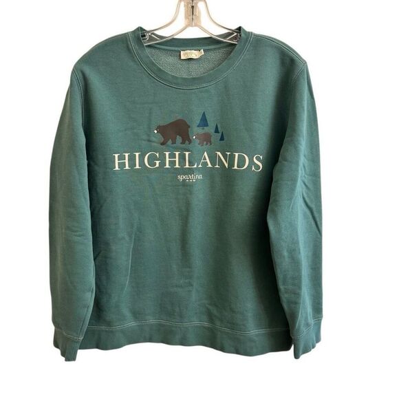 Spartina 449 Highlands Sweatshirt Alpine Green Bear Trees Crewneck Size Small - Picture 5 of 5